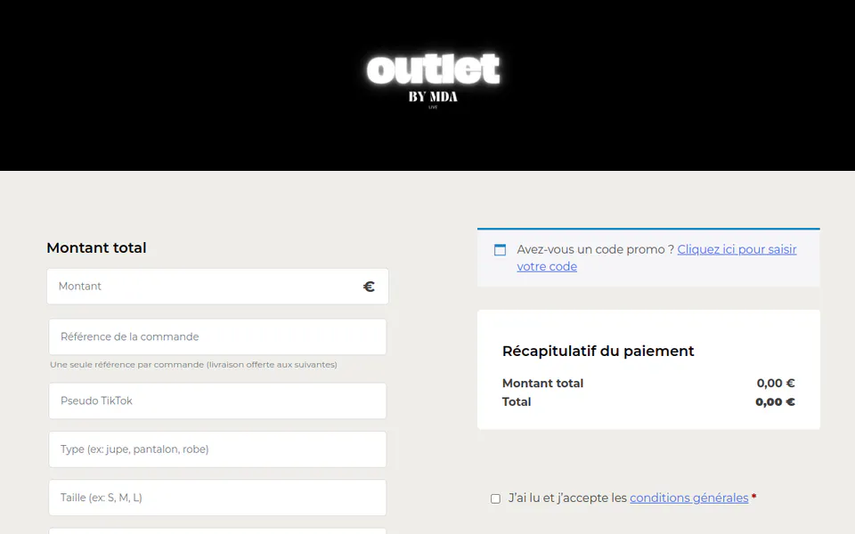 Aperçu du site Outlet by MDA